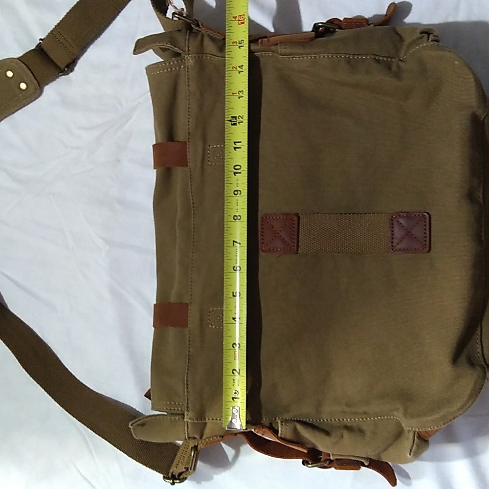 NEW S.C.Cotton Super Spacious Army Green Tan Canvas Leather Trim Messenger Bag - Picture 9 of 16
